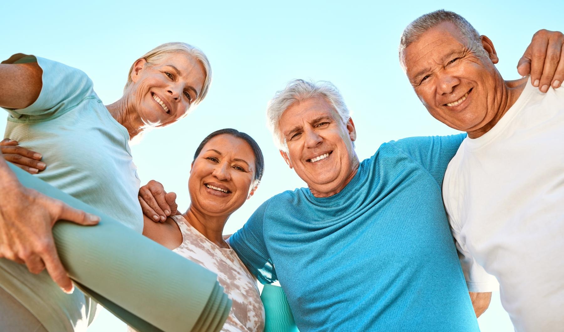 a group of people working out outside